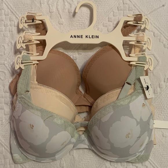 Anne Klein 34B T-Shirt Bra Lace Trim 3 Packs Bundle High Quality Floral Gray Tan - Picture 1 of 9